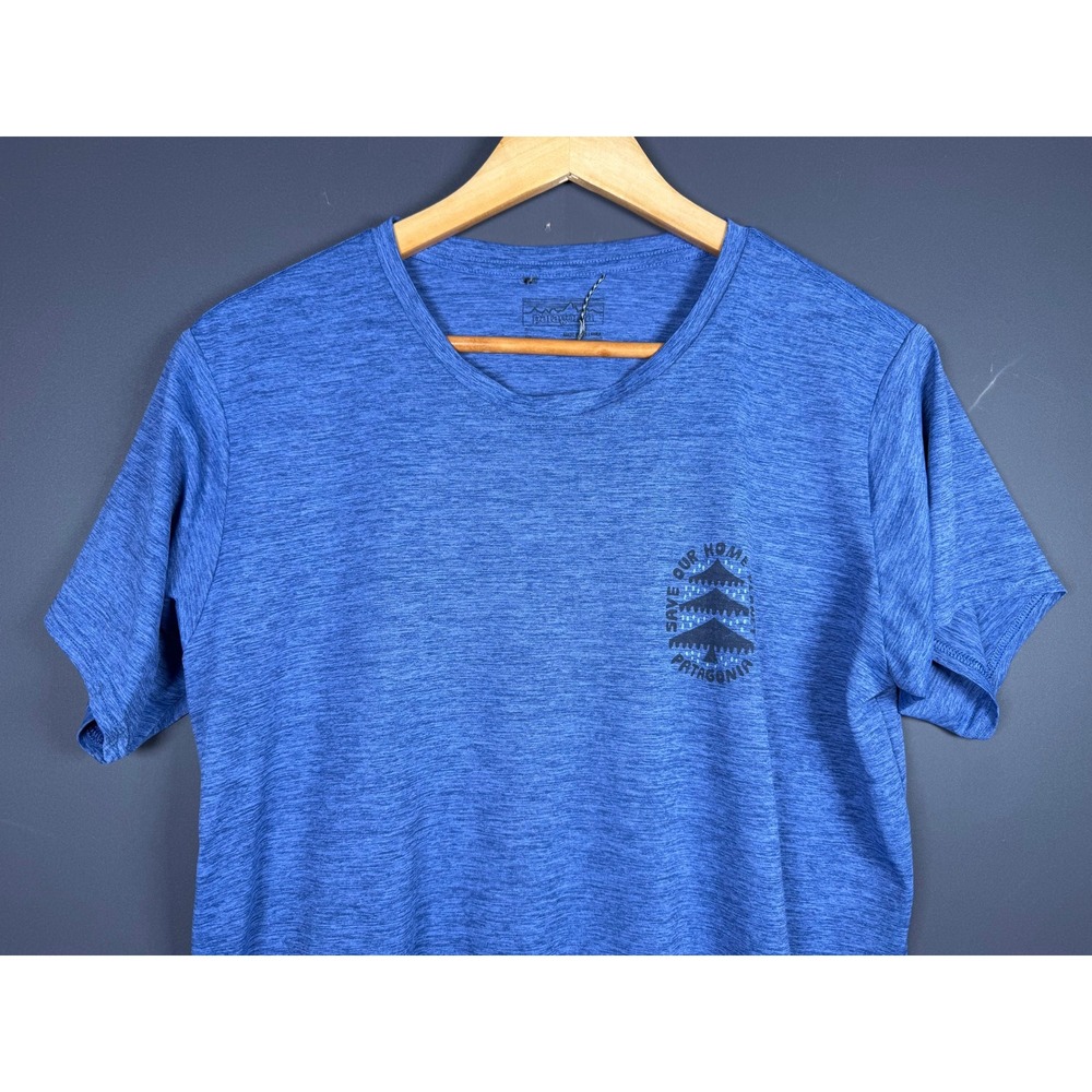 Patagonia Womens Capilene Cool Daily Graphic Tee Blue Save Our Home Planet Large